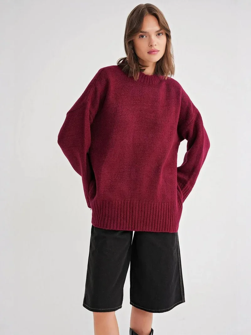 MixRay Mixray Oversized Ribbed Knit Sweater with Crew Neck