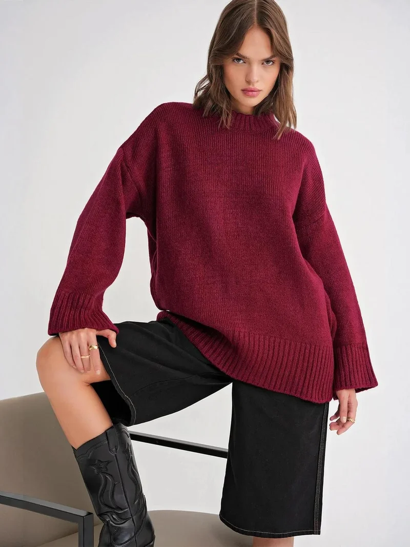 MixRay Mixray Oversized Ribbed Knit Sweater with Crew Neck