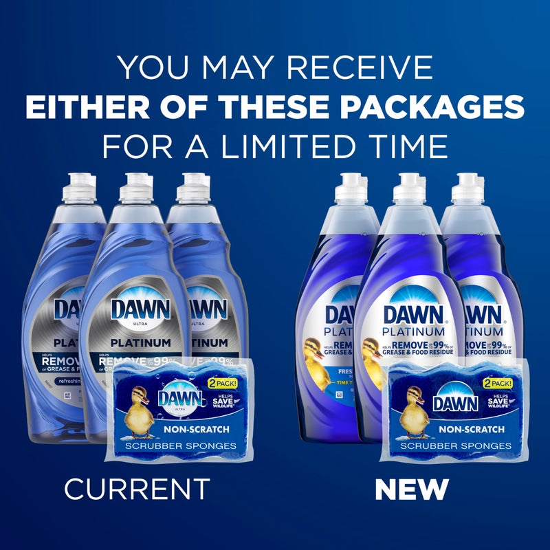 Dawn Platinum Dish Soap Liquid, Dishwashing Liquid, Grease Removal, Fresh Rain, 3x24oz + Sponge Bundle - Image 2