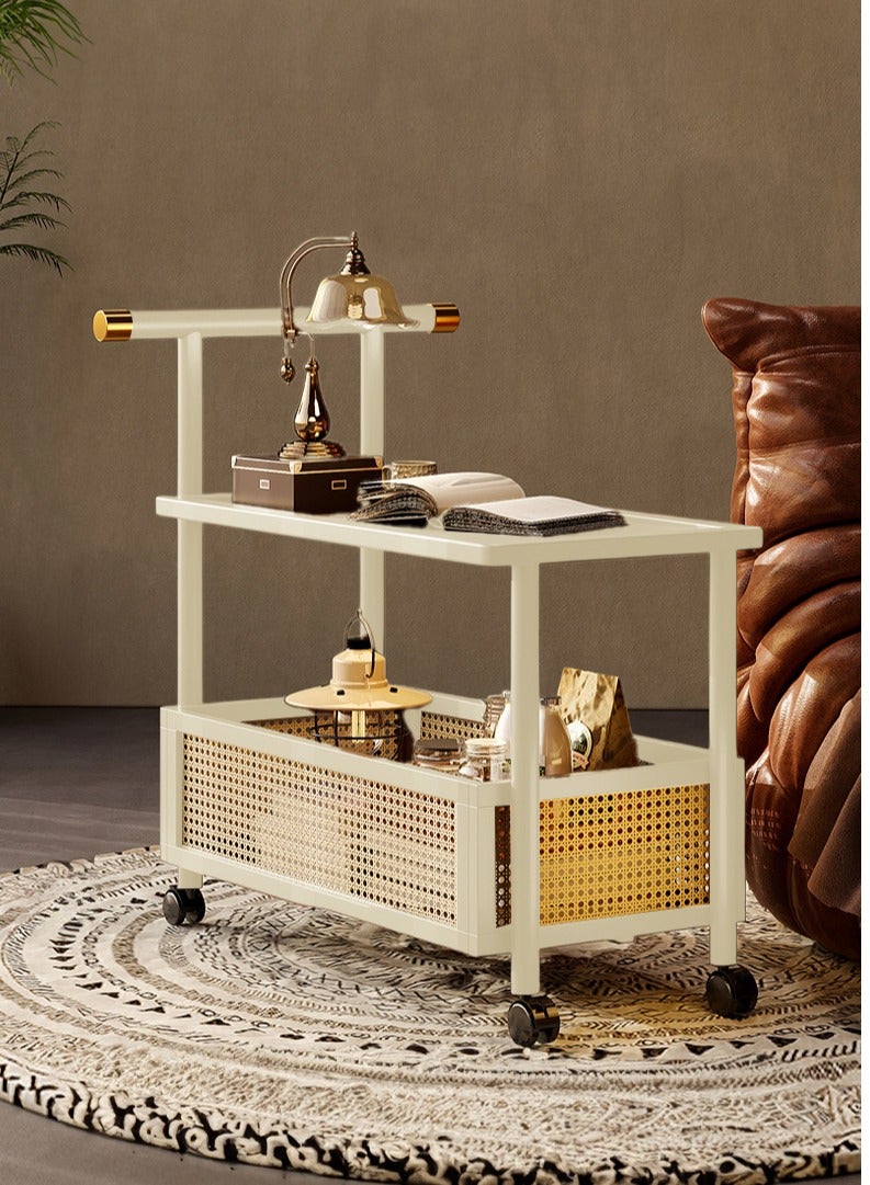 XiuWoo 2-Tier Moveable Solid Wood Bedside Cabinet,  Home Storage Rolling Cart, Vintage Side End Table, Sofa Side Table, Coffee Table, Bookcase, Couch Tray Desk with Wheels - Image 1