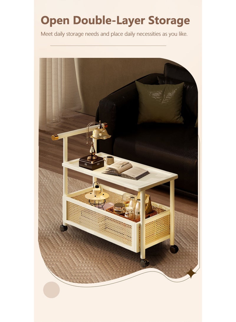 XiuWoo 2-Tier Moveable Solid Wood Bedside Cabinet,  Home Storage Rolling Cart, Vintage Side End Table, Sofa Side Table, Coffee Table, Bookcase, Couch Tray Desk with Wheels - Image 3