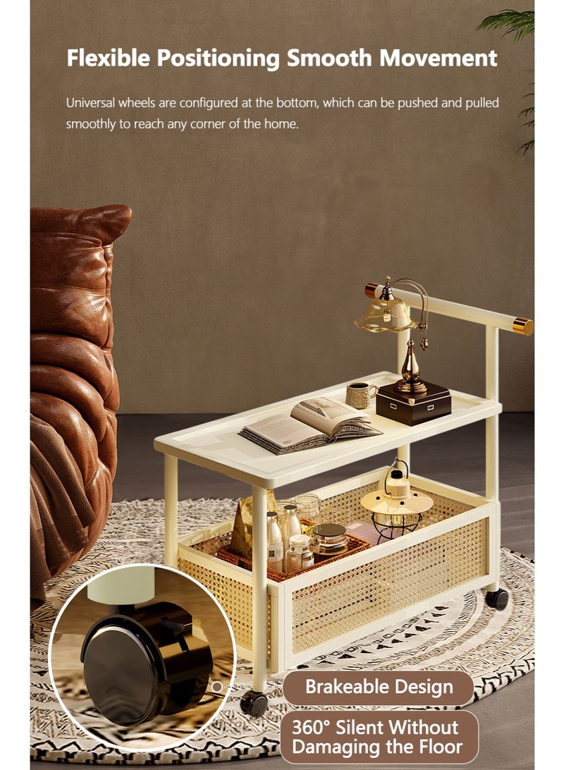 XiuWoo 2-Tier Moveable Solid Wood Bedside Cabinet,  Home Storage Rolling Cart, Vintage Side End Table, Sofa Side Table, Coffee Table, Bookcase, Couch Tray Desk with Wheels - Image 4