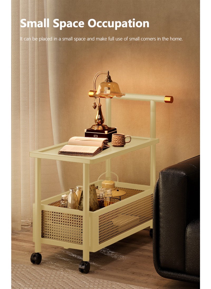 XiuWoo 2-Tier Moveable Solid Wood Bedside Cabinet,  Home Storage Rolling Cart, Vintage Side End Table, Sofa Side Table, Coffee Table, Bookcase, Couch Tray Desk with Wheels - Image 5