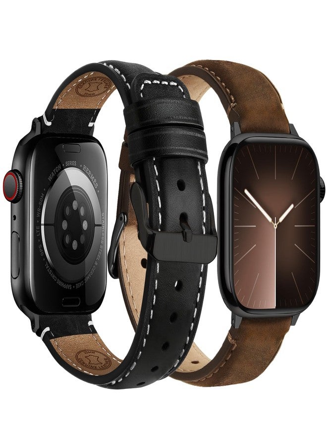 Fullmosa Leather Band Compatible with Apple Watch Bands 42mm 41mm 40mm 38mm,Top Grain Genuine leather iWatch Straps for Apple Watch SE 3/2/1 Series11 10 9 8 7 6 5 4 3 2 1,Coffee+Black/Black+Black - Image 1