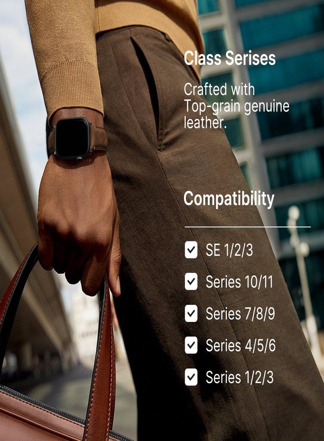 Fullmosa Leather Band Compatible with Apple Watch Bands 42mm 41mm 40mm 38mm,Top Grain Genuine leather iWatch Straps for Apple Watch SE 3/2/1 Series11 10 9 8 7 6 5 4 3 2 1,Coffee+Black/Black+Black - Image 4