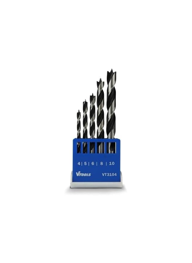 VTOOLS 5 Piece Drill Bit Set For Wood 4 5 6 8 And 10 Mm Blue Grey Vt3104 - Image 1