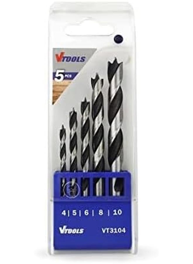 VTOOLS 5 Piece Drill Bit Set For Wood 4 5 6 8 And 10 Mm Blue Grey Vt3104 - Image 2