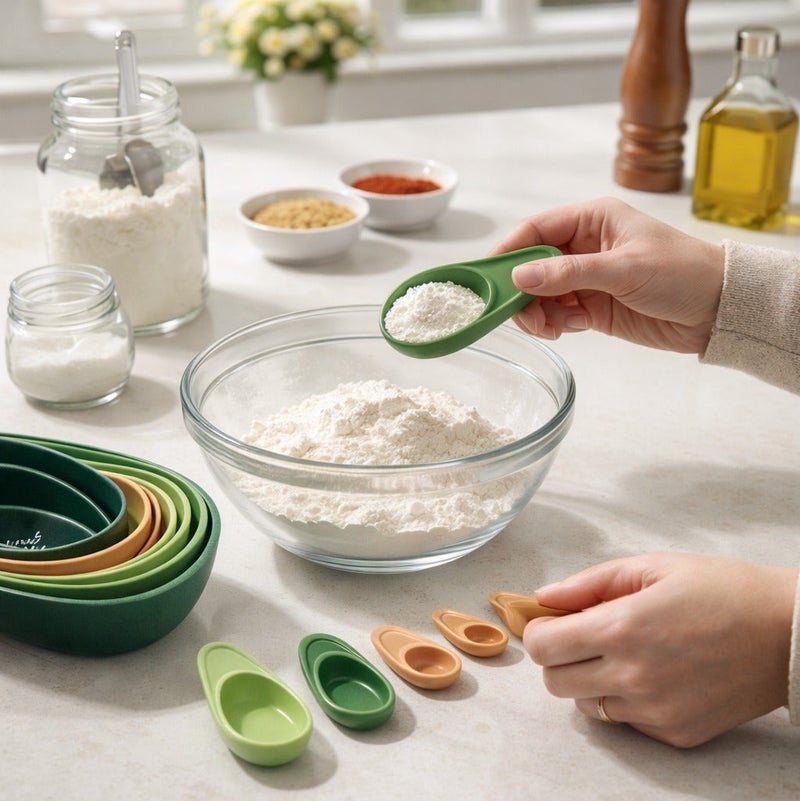 جوا طقم أكواب وملاعق قياس أفوكادو من جوي 10 قطع تصميم متداخل مع وعاء تخزين أدوات قياس مطبخ بلاستيك خالي من BPA لقياس دقيق للطبخ والخبز وتحضير الطعام - Image 4
