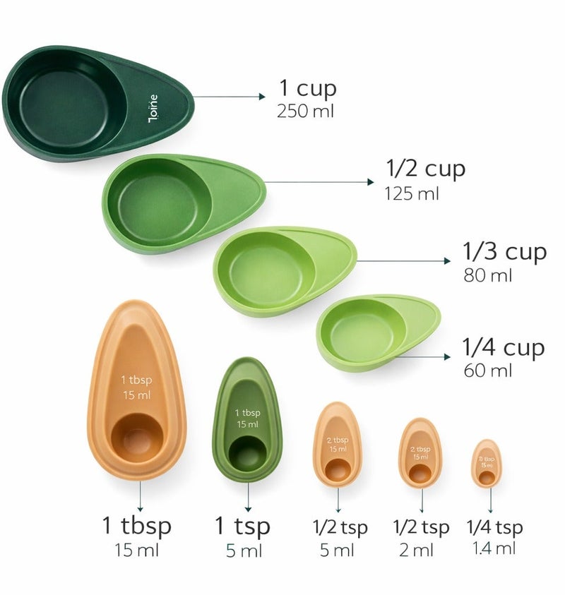 جوا طقم أكواب وملاعق قياس أفوكادو من جوي 10 قطع تصميم متداخل مع وعاء تخزين أدوات قياس مطبخ بلاستيك خالي من BPA لقياس دقيق للطبخ والخبز وتحضير الطعام - Image 2