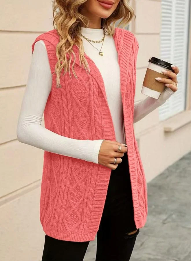 Take Two Take Two Plus Size Hooded Cable Knit Cardigan