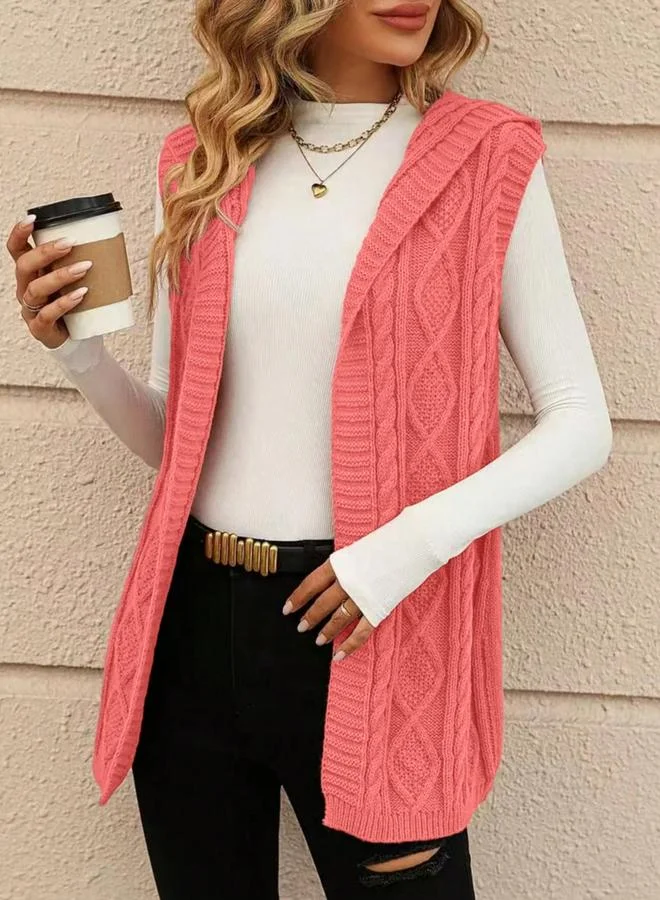 Take Two Take Two Plus Size Hooded Cable Knit Cardigan