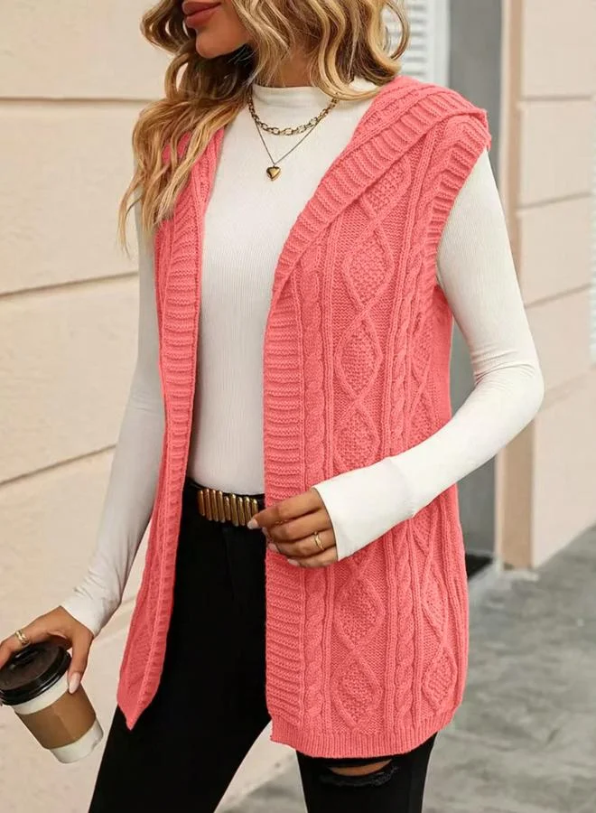 Take Two Take Two Plus Size Hooded Cable Knit Cardigan