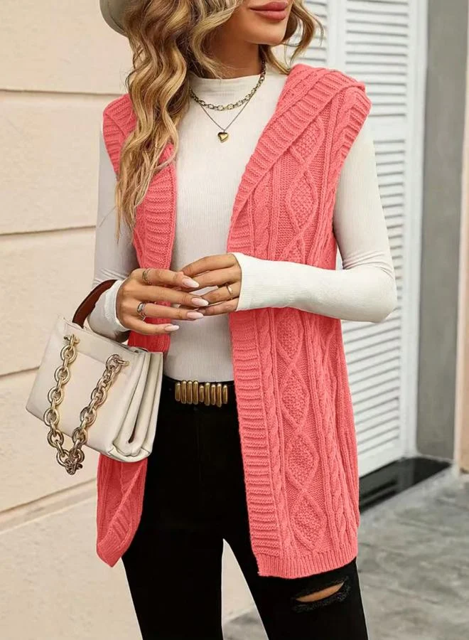 Take Two Take Two Plus Size Hooded Cable Knit Cardigan