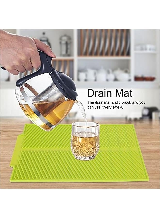 Rectangle Drying Dishes Pad Heat Resistant Slip Proof Tray, Silicone Drain Mat, Heat Resistant Multiple Usage Dish Mat for Kitchen Counter, and Easy to cleanse (ÂÌɫ), Silicone Drain M  - Image 2