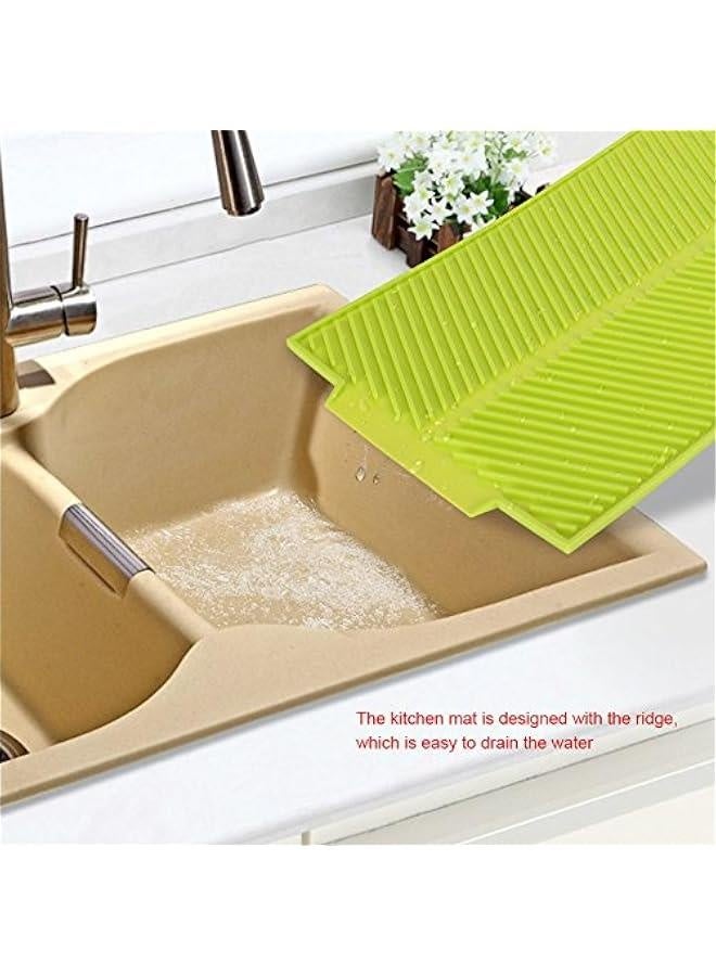 Rectangle Drying Dishes Pad Heat Resistant Slip Proof Tray, Silicone Drain Mat, Heat Resistant Multiple Usage Dish Mat for Kitchen Counter, and Easy to cleanse (ÂÌɫ), Silicone Drain M  - Image 3