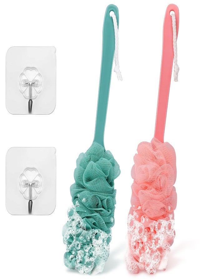 NICEMOVIC 2Pack Back Scrubber for Shower Loofah with Long Handle, Shower Brush for Body, 17″ Loofah on a Stick for Men Women Bathing Accessories, Scrubber Sponge for Exfoliating Bath Brushes (Pink & Green) - Image 1