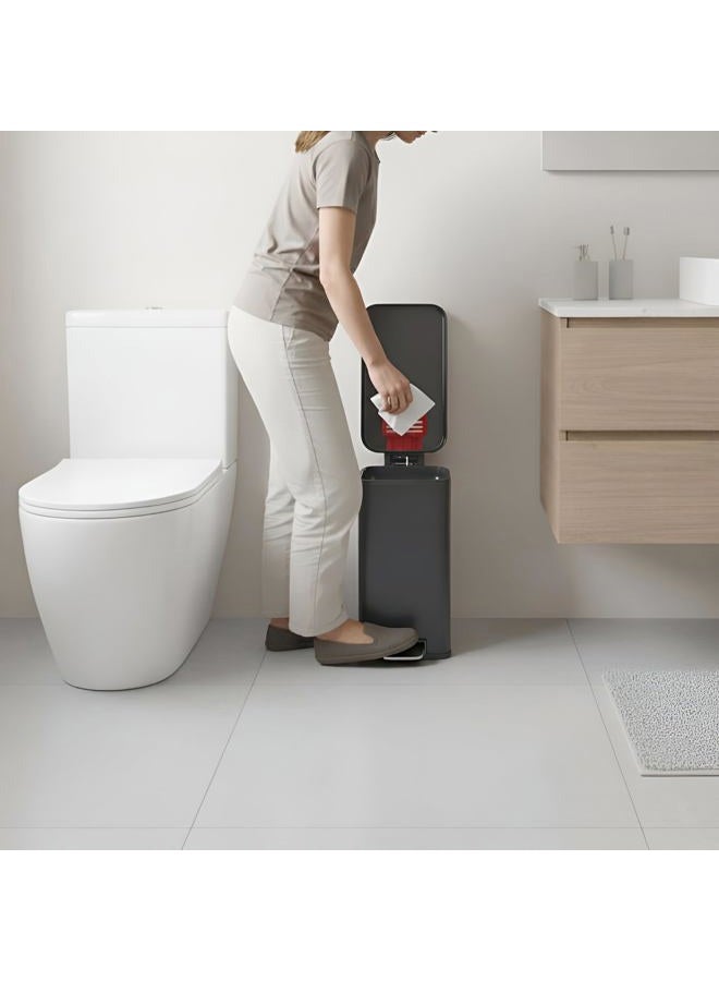 iTouchless 11.4 Liter / 3 Gallon SoftStep Bathroom Trash Can with Lid & AbsorbX Odor Filter – Slim Gray Stainless Steel Wastebasket with Removable Inner Bucket for Small Spaces, Home, Office, Bedroom - Image 2