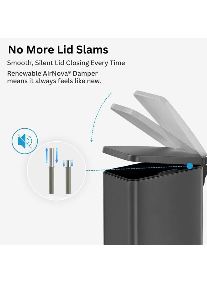 iTouchless 11.4 Liter / 3 Gallon SoftStep Bathroom Trash Can with Lid & AbsorbX Odor Filter – Slim Gray Stainless Steel Wastebasket with Removable Inner Bucket for Small Spaces, Home, Office, Bedroom - Image 5