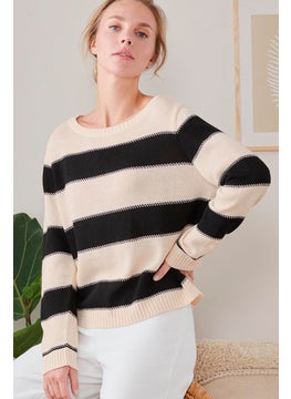 Women Boat Neck Long Sleeve Sweater, Cream