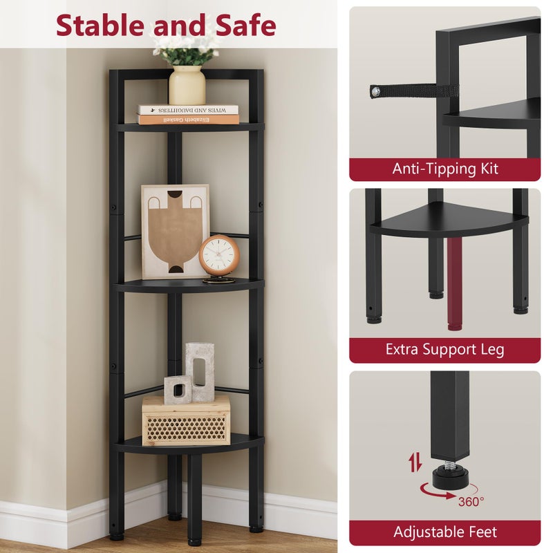 Tajsoon Small Corner Shelf Stand 3 Tier 39.6" Industrial Corner Ladder Shelves, Corner Display Shelf for Bedroom, Living Room, Office, Kitchen, Black - Image 4