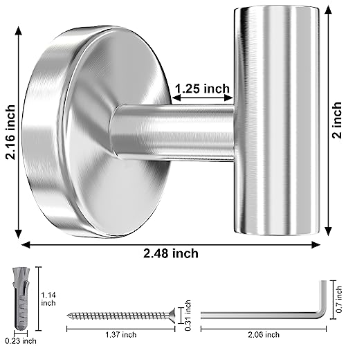 stusgo 4 Pack Silver Towel Hooks, Towel Hook for Wall Mounted Stainless Steel Bathroom Towel Hook for Hanging, Brushed Silver Bathroom Hooks for Towels - Image 2