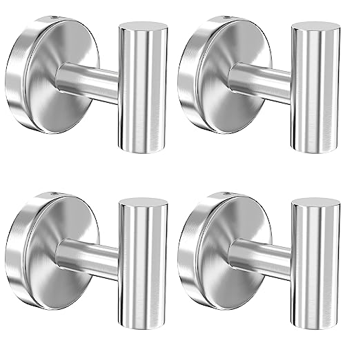 stusgo 4 Pack Silver Towel Hooks, Towel Hook for Wall Mounted Stainless Steel Bathroom Towel Hook for Hanging, Brushed Silver Bathroom Hooks for Towels - Image 1