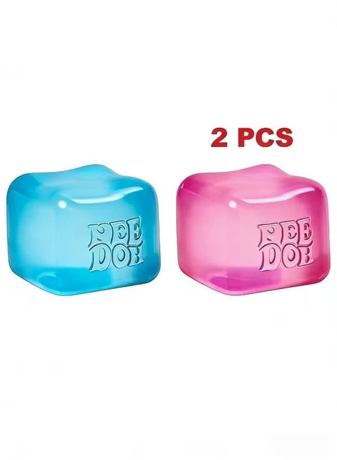 NeeDoh Nice Cube -Sensory Squeeze Toy with Super Solid Squish - 2.25" Cube (Blue+Pink) - Image 1