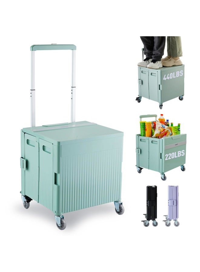 SUBICOO Folding Utility Cart Portable Rolling Crate Handcart Shopping Trolley Collapsible Tool Box, with Lid, on Rotate Wheels, for Grocery, Shopping, Office, Teacher, Camp,File (Green) - Image 1