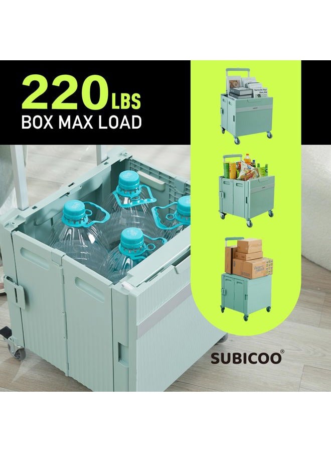 SUBICOO Folding Utility Cart Portable Rolling Crate Handcart Shopping Trolley Collapsible Tool Box, with Lid, on Rotate Wheels, for Grocery, Shopping, Office, Teacher, Camp,File (Green) - Image 3