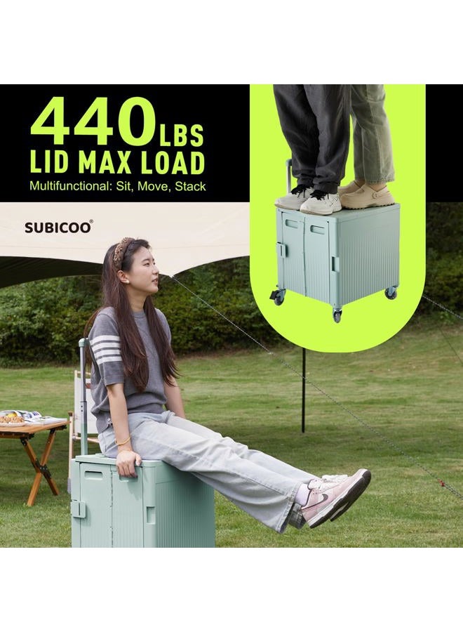 SUBICOO Folding Utility Cart Portable Rolling Crate Handcart Shopping Trolley Collapsible Tool Box, with Lid, on Rotate Wheels, for Grocery, Shopping, Office, Teacher, Camp,File (Green) - Image 4