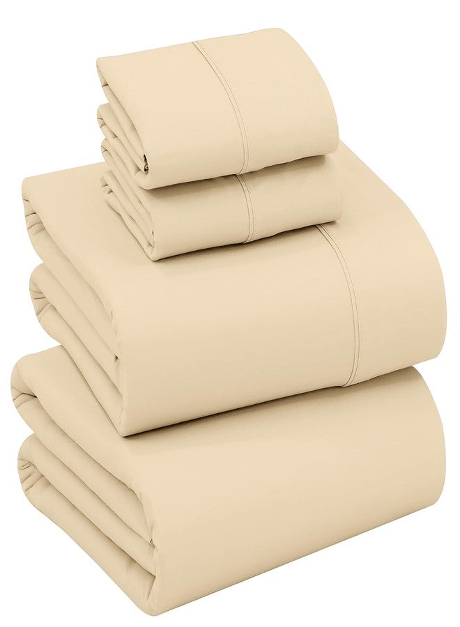 RUVANTI 100% Cotton Full Size Bed Sheets, 4 Pieces, Soft & Breathable Percale Weave Bedding, Deep Pocket 16", Hotel Standard, Crisp Cool Feel, Durable, Perfect Sheet Set Dyed, Beige - Image 1