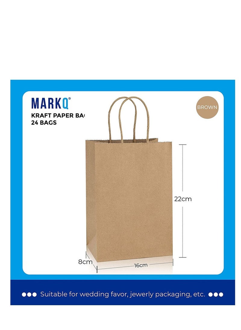 MARKQ [24 حقيبة] أكياس ورقية كرافت مع مقابض، 22 × 16 × 8 سم أكياس هدايا بنية لحفلات عيد الميلاد، حفلات الزفاف، طلبات المطاعم، عيد الميلاد - Image 2