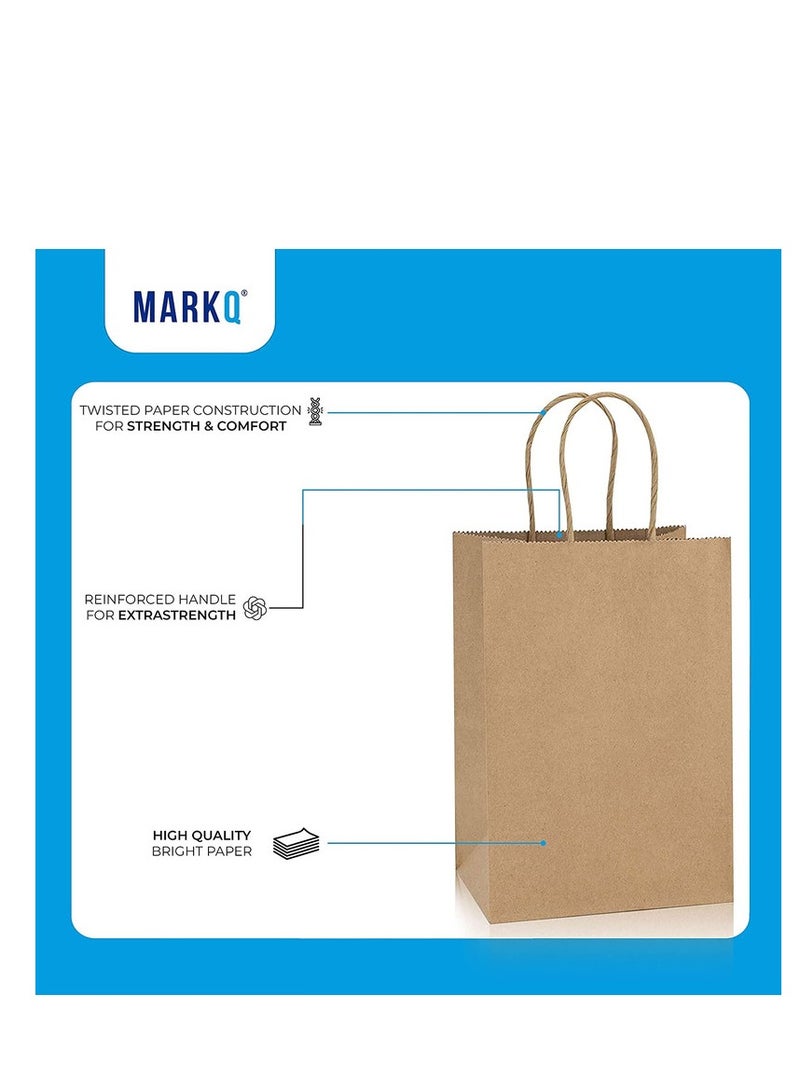 MARKQ [24 حقيبة] أكياس ورقية كرافت مع مقابض، 22 × 16 × 8 سم أكياس هدايا بنية لحفلات عيد الميلاد، حفلات الزفاف، طلبات المطاعم، عيد الميلاد - Image 3