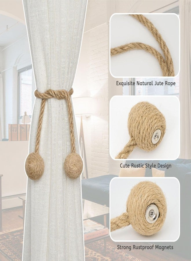 NICEEC 2 Pack Natural Jute Rope Magnetic Curtain Tiebacks Farmhouse Rustic Style Decorative Drape Tie Backs Elegant Handmade Braided Curtain Holdbacks for Home & Office Drapery (Ball-B) - Image 3
