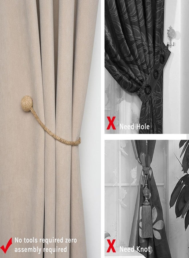 NICEEC 2 Pack Natural Jute Rope Magnetic Curtain Tiebacks Farmhouse Rustic Style Decorative Drape Tie Backs Elegant Handmade Braided Curtain Holdbacks for Home & Office Drapery (Ball-B) - Image 2
