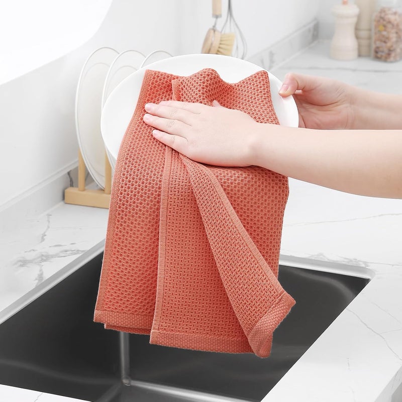 Homaxy 100% Cotton Waffle Weave Kitchen Dish Towels, Ultra Soft Absorbent Quick Drying Cleaning Towel, 13 x 28 Inches, 12-Pack, Coral - Image 4