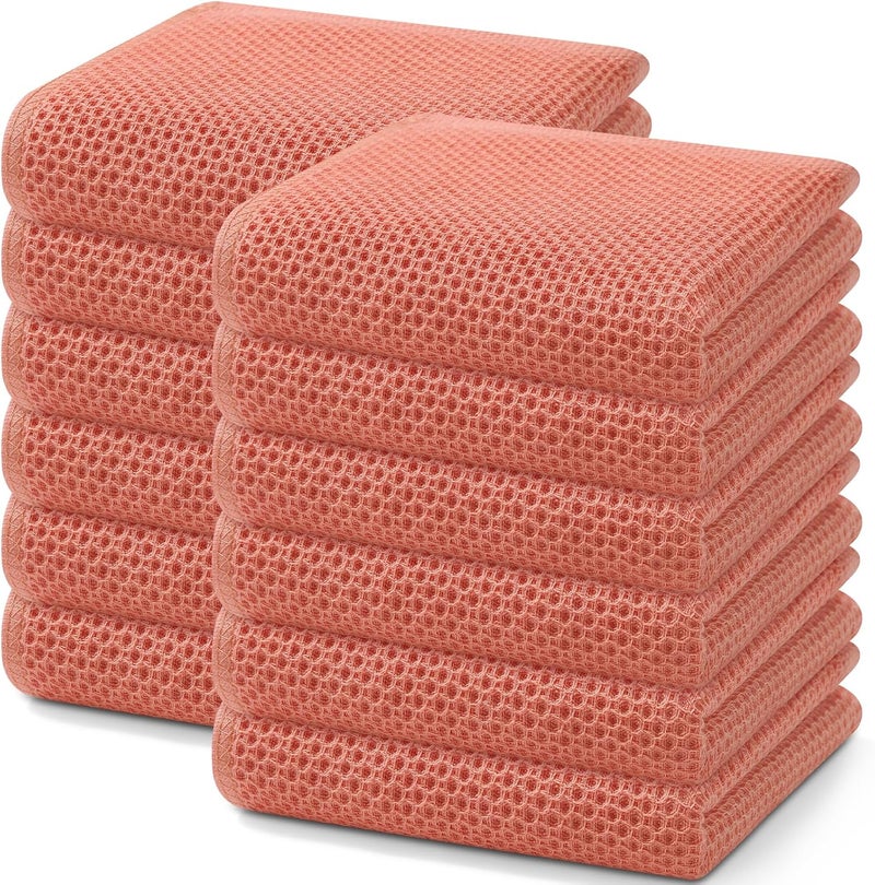 Homaxy 100% Cotton Waffle Weave Kitchen Dish Towels, Ultra Soft Absorbent Quick Drying Cleaning Towel, 13 x 28 Inches, 12-Pack, Coral - Image 1