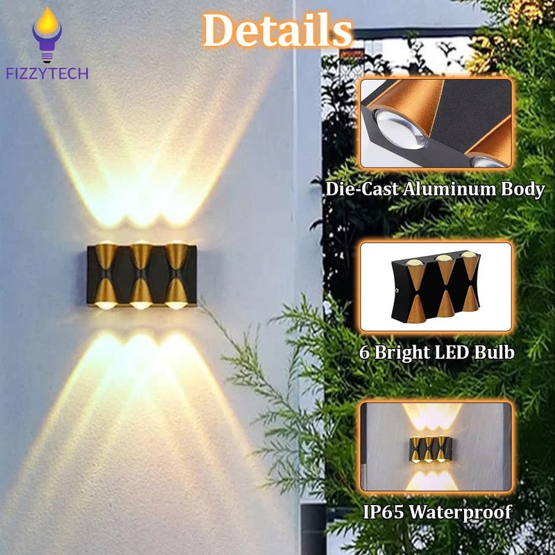 fizzytech ضوء حائط خارجي LED مقاوم للماء IP65 6W - مصباح حائط ألمنيوم حديث للحديقة، الشرفة، الفناء - إضاءة خارجية زخرفية فاخرة (جديد 6 وايت دافئ) - Image 3