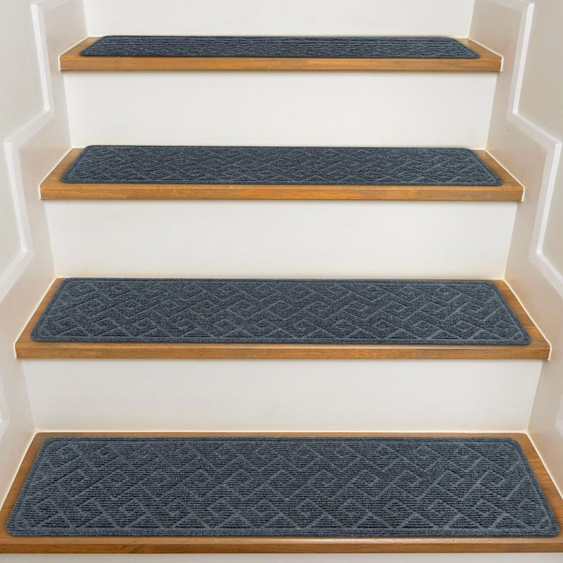 KOOTETA Stair Treads for Wooden Steps Indoor, 15 Pack 8" X 30" Non Slip Carpet Stair Treads with Reusable Adhesive for Kids Elders and Dogs, Surface Polyester TPR Backing Stair Rugs - Image 1