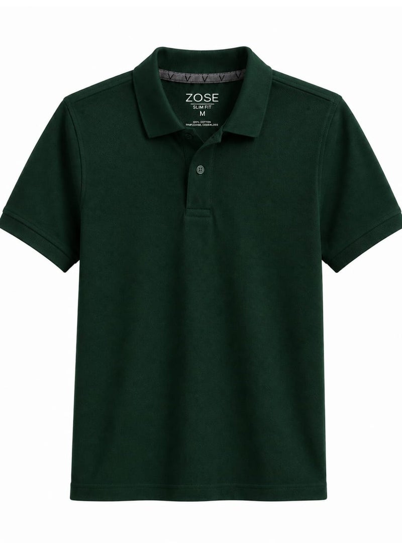 ZOSE Men's Slim Fit Dark Green Cotton Blend Polo T-Shirt - Image 4