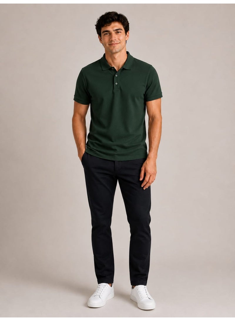 ZOSE Men's Slim Fit Dark Green Cotton Blend Polo T-Shirt - Image 2