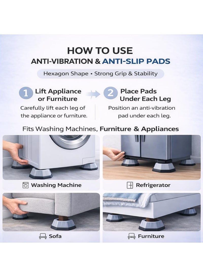 HIAS Premium Anti Vibration Pads for Washing Machine & Dryer, 4PCS Heavy Duty Shock Absorbing Non-Slip Rubber Feet, Noise Reduction & Anti Walking Stabilizer, Floor Protection Support Pads for Washer, Refrigerator & Furniture - Image 4