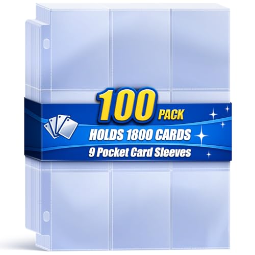 Kitoyz 1800 Pocket Trading Card Sleeves - Double-Sided, Clear for 3-Ring Binder, Game, Sports & Business Cards - Image 1