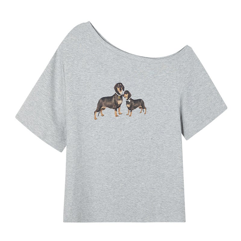 Southeast Asia Short-Sleeved T-Shirt For Women'S Summer Puppy Printed Slim Design Pure Shoulder - Image 1