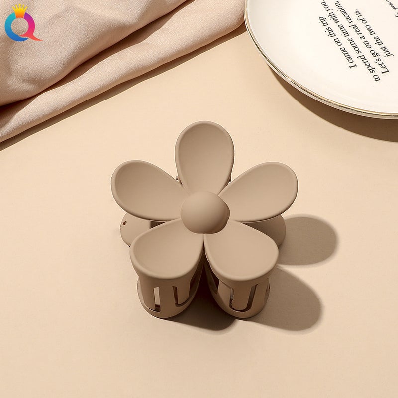 Generic Qiyue Korean curry simple shark clip frosted hairpin fashion back head plate hair clip hair accessories wholesaleMilk coffee scrub grip-flower Milk coffee scrub grip-flower