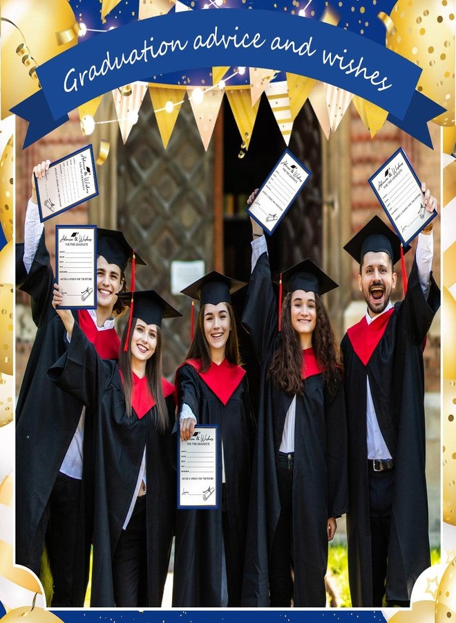 Nezyo 51 Pcs Graduation Wishes and Cards 2025 Congrats Grad Party Decorations 50 Graduation Advice Cards 1 Advice and Wishes Wooden Sign for Graduate Congrats Grad Gift Supplies(Blue Gold) - Image 5