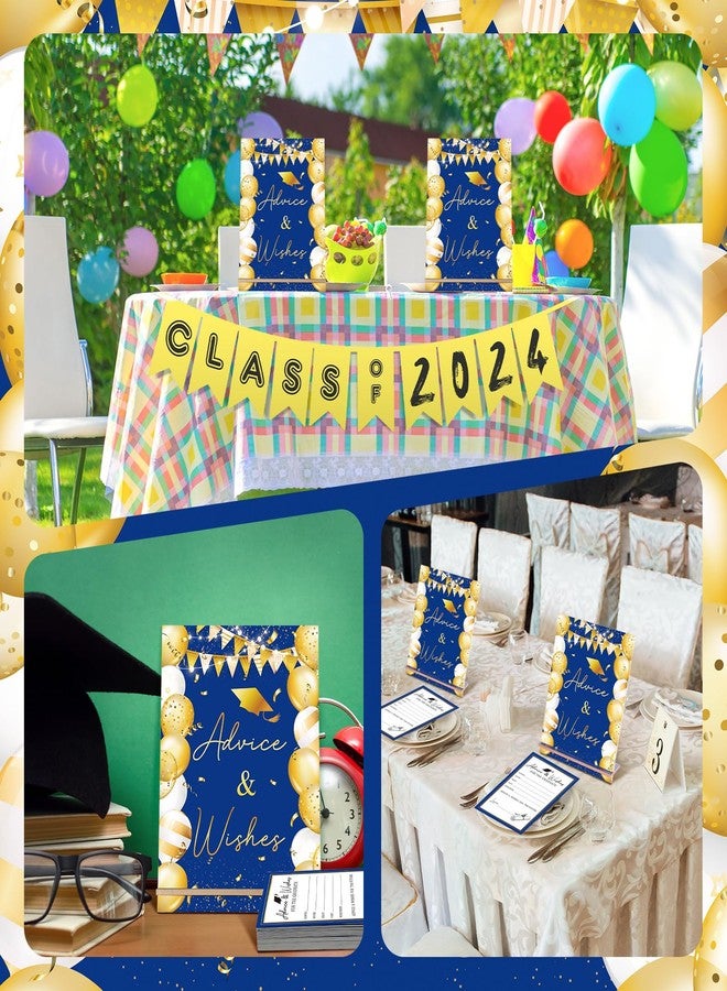 Nezyo 51 Pcs Graduation Wishes and Cards 2025 Congrats Grad Party Decorations 50 Graduation Advice Cards 1 Advice and Wishes Wooden Sign for Graduate Congrats Grad Gift Supplies(Blue Gold) - Image 4