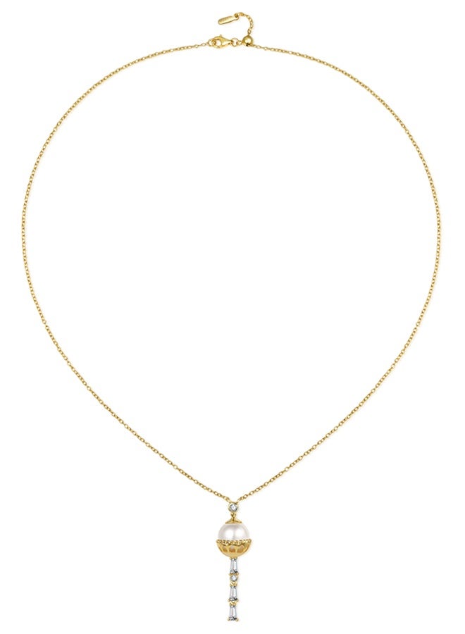 Moonmory 925 Sterling Silver Necklace, 18K Gold-Plated, Cadmium/Nickel/Lead-Free Hypoallergenic, Mosque Dome & Column-Inspired Design with White Pearl and Baguette Stones, 50cm Adjustable - Image 3