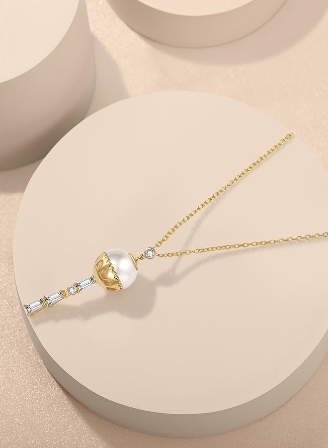 Moonmory 925 Sterling Silver Necklace, 18K Gold-Plated, Cadmium/Nickel/Lead-Free Hypoallergenic, Mosque Dome & Column-Inspired Design with White Pearl and Baguette Stones, 50cm Adjustable - Image 4