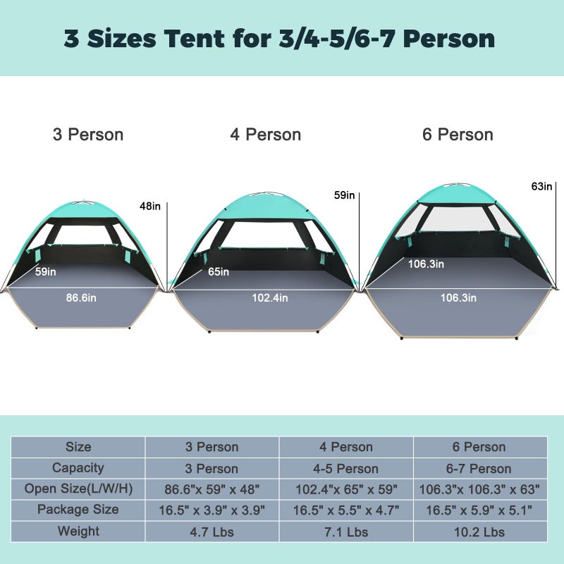 Gorich Beach Tent Sun Shelter for 3/4/6/8/10 Person with UPF 50ï¼‹ UV Protection, Lightweight & Easy Setup Beach Shade Canopy, Portable Beach Shade Tent Beach Cabana - Image 2